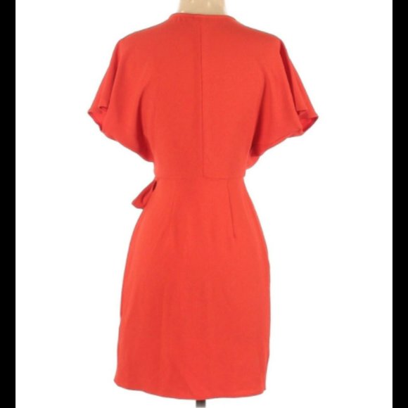 Topshop Bright Coral Crepe Tie Wrap Dress Petite 0 - Picture 3 of 5